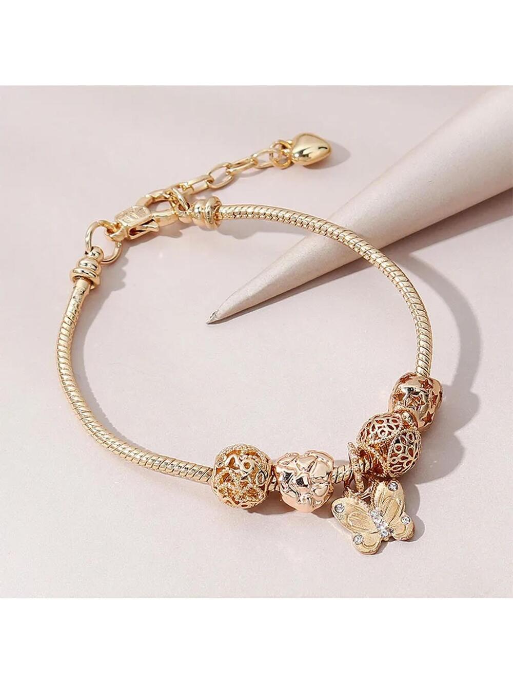 Golden butterfly charm - Bracelet - Gold - CZs - 6.5 - 8"